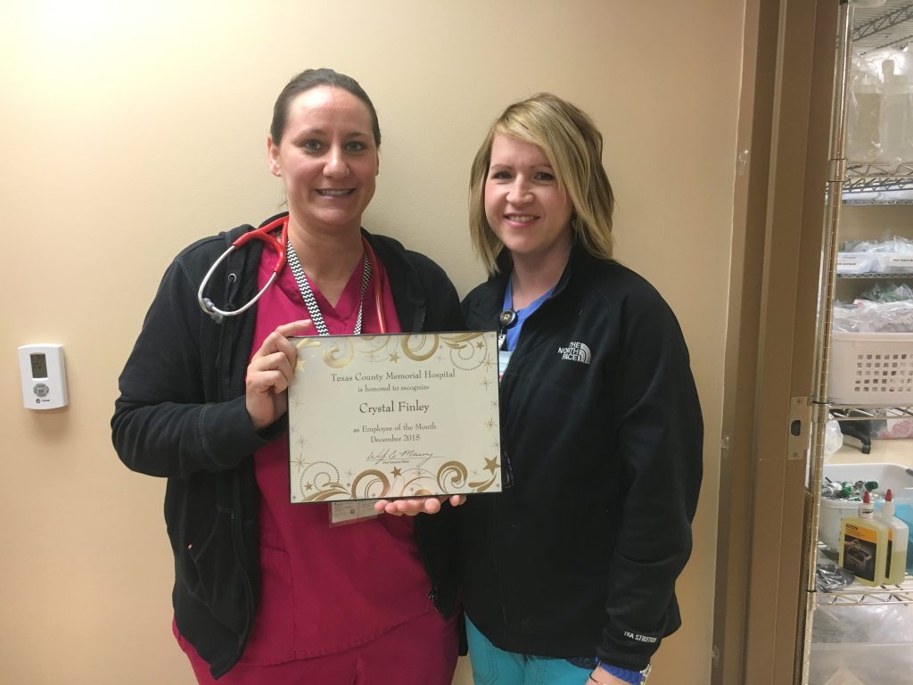 Crystal Finley (left), TCMH December employee of the month, with her supervisor, Lauren Toman.