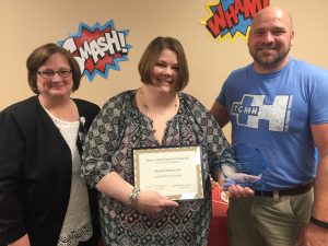 Shanda Melton (center) Texas County Memorial Hospital nurse of the year, with Doretta Todd-Willis (left), TCMH chief nursing officer, and John Sawyer, medical surgical department manager.