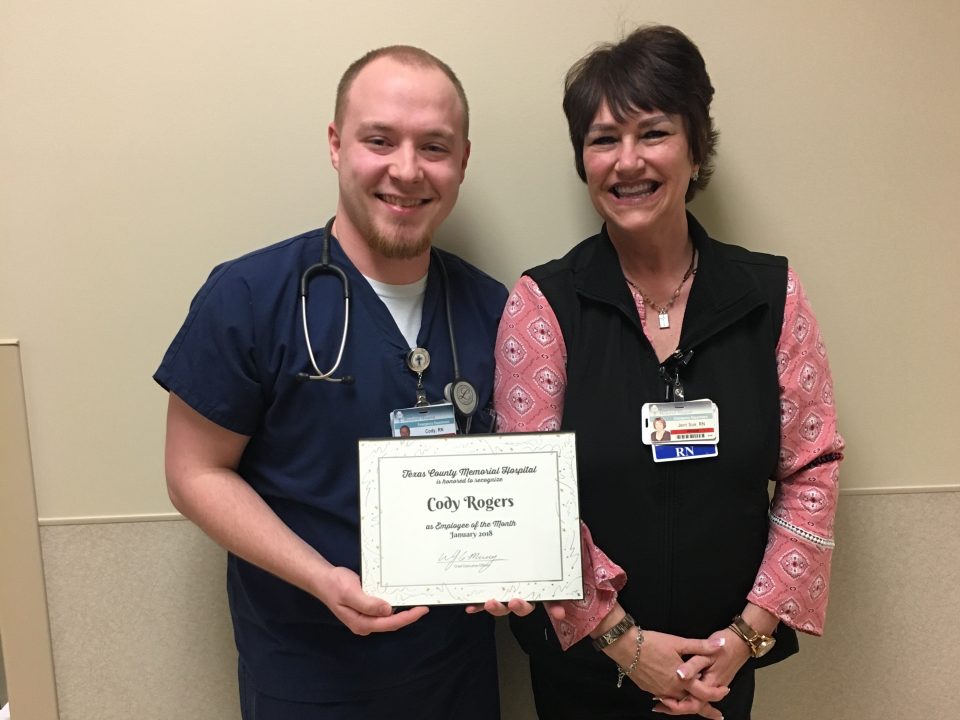 Texas County Memorial Hospital TCMH nurse Cory Rogers employee of month